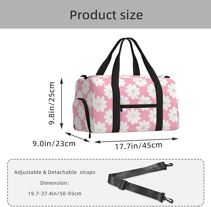 Camellia pattern Print Gym Bag with Shoe Compartment for Women Men, 17.7in Sports Duffle Weekender Tote, Overnight Travel Duffel Bag Carry On