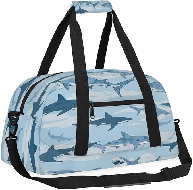 Navy Sharks Swimming Sports Duffel Bags, Water-Resistant Gym Duffle Bag for Men Women, Lightweight Weekender Overnight Bag for Fitness, Workout, Travel