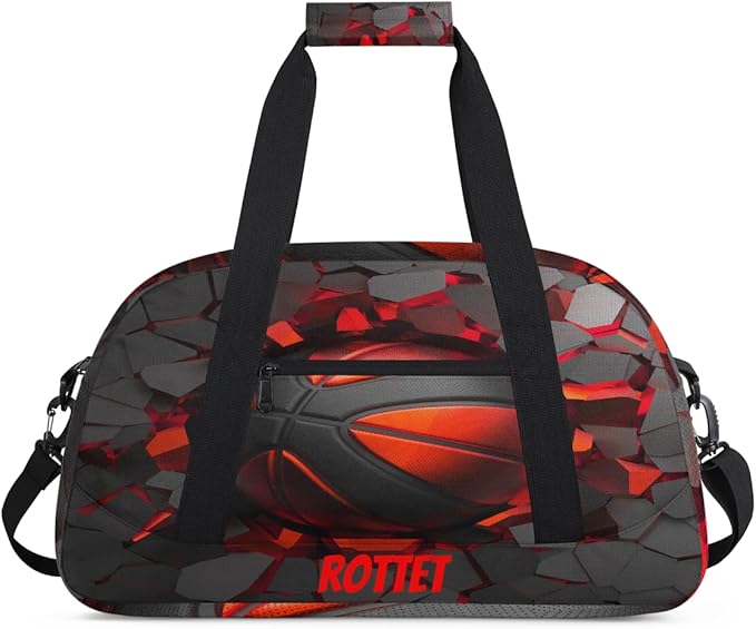 Custom Name Sports Bag for Kids Boys, Personalized Gym Duffel Fitness Travel Weekender Tote Carry-On Training Perform Bag,Red Soccer Ball