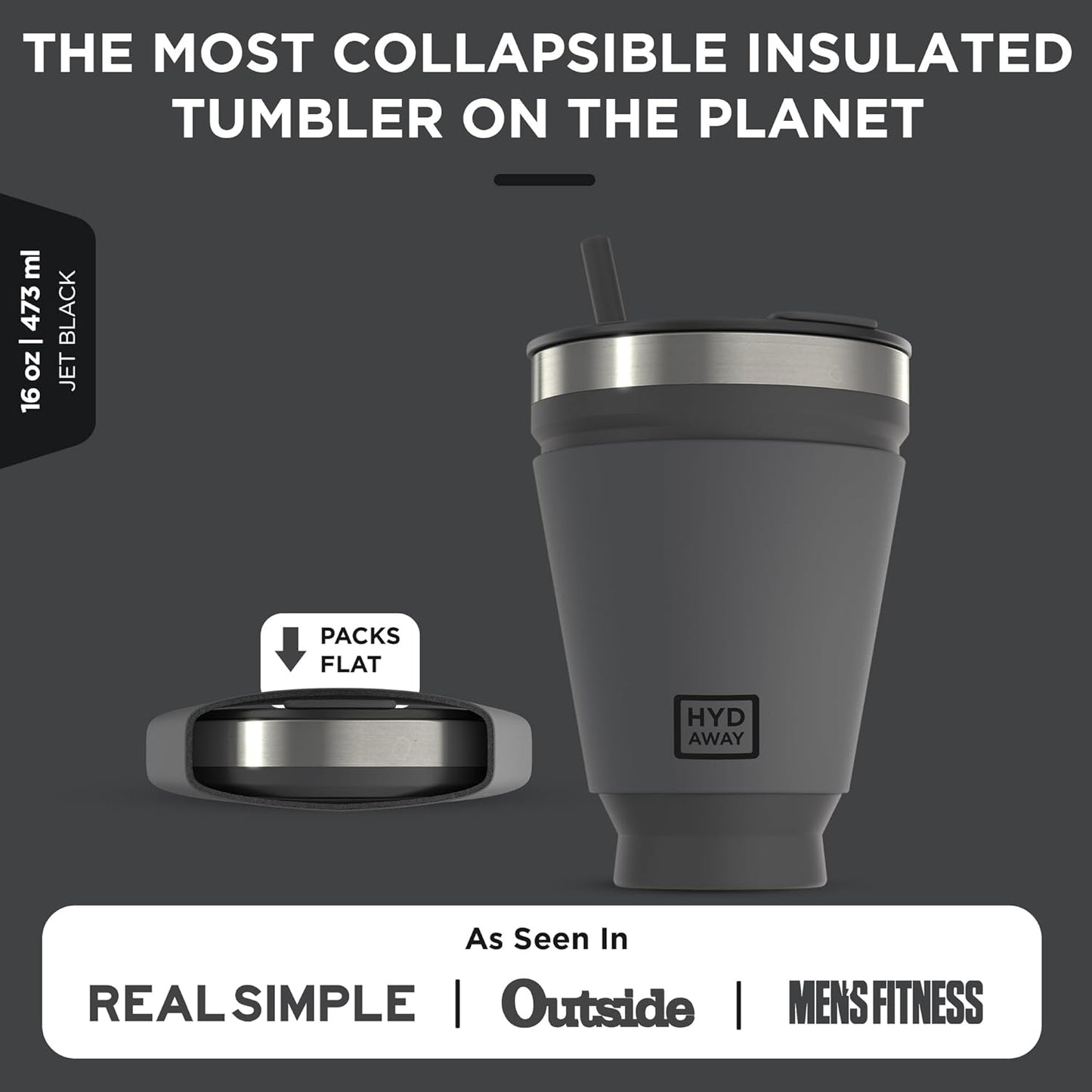 HYDAWAY 16oz Collapsible Tumbler - BPA-Free, Reusable Silicone Cup with Lid & Insulating Sleeve - Perfect for Coffee, Travel, and Everyday Use