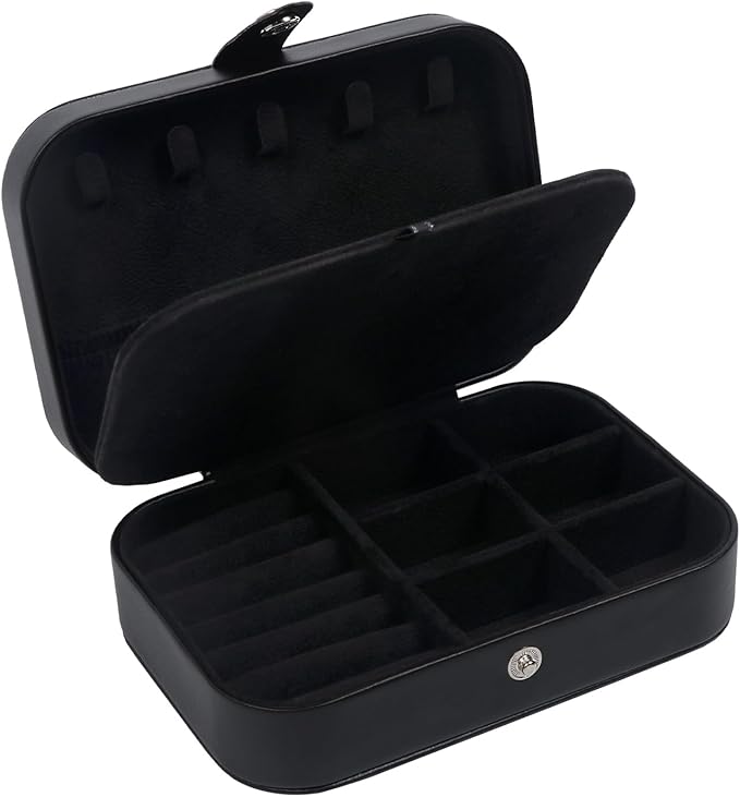 Travel Jewelry Box,Upgraded Travel Jewelry Case,Portable Jewelry Boxes for Women,PU Leather Jewelry Box,Travel Jewelry Organizer for Necklaces,Rings,Earrings,Bracelets,Black