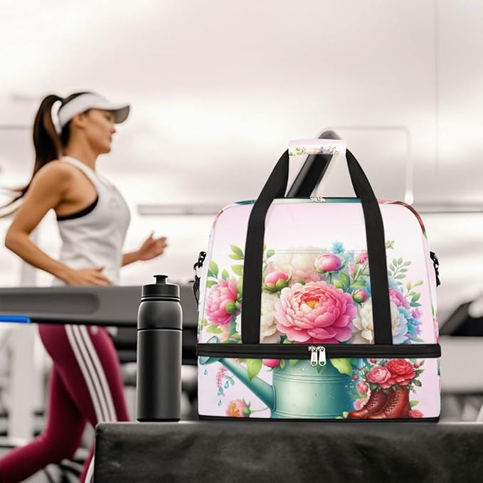 Rainbow Flower Floral Large Weekender Bag with Shoe Compartment Travel Duffel Bags for Women Carry On Hospital Overnight Bag Foldable Personal Item Travel Bags Tote Gym Sports Airplanes