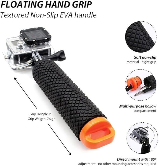 Handler Floating Hand Grip, Underwater Hand Stick Monopod Pole Compatible with DJI OSMO Action Cameras and Other Sports Camera, Orange