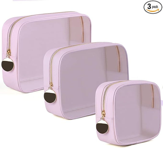 3PCS Clear Makeup Bag Set, Waterproof TPU Purse Organizer Pouches, TSA Approved Toiletry Bag, Diaper Bag Organizer Pouch, Travel Organizer Bags for Women and Kids