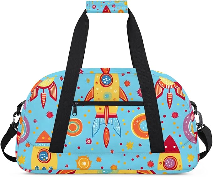Rocket Pattern Gym Travel Duffle Bag for Women & Men with Front Zipper Pocket for Sports, Overnight, Weekender, Carry On,Workout & Dance Bag,18.9 * 8.7 * 10.6 in