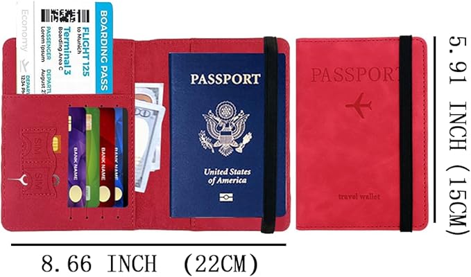 Luggage Tag and Passport Holder Set,Passport Cover with Card Slot and Boarding Pass Slot Combo,Passport Travel Must Have, Waterproof and Scratch Resistant Travel Accessories（Red）