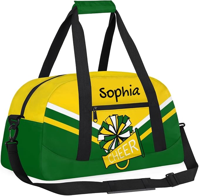 Personalized Yellow Green Cheer Bag for Cheerleaders, Custom Sport Gym Bag Dance Bag Travel Duffle Bag Cheerleading Gifts for Women