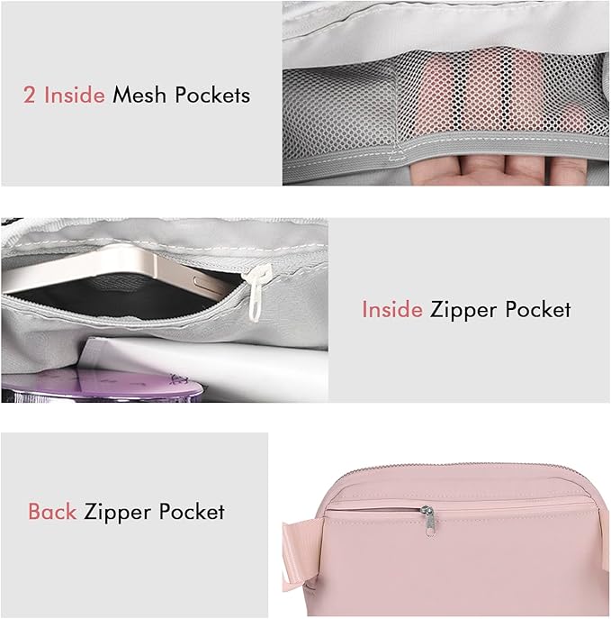 Fanny Packs Anti Theft for Women Travel, Small Belt Bag, Cute Waist Everywhere Pack for Cross Body with Adjustable Strap & Back Pocket for Teens Vacation, Workout - Pink
