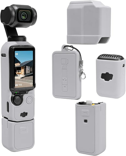 Protective Case for DJI Osmo Pocket 3 / Xtra Muse Camera, Soft Silicone Grip Cover with Screen Protection & Mic, Lightweight, Anti-Scratch, for Travel, Vlogging, Daily Filming – Grey