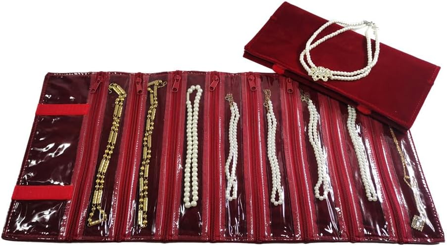 Travel Jewelry Roll Bag Portable Organizer Pouch With Grids&PVC Cover Storage Bags for Necklace, Bracelet, Bracelet,Ring, Badge, Pendant