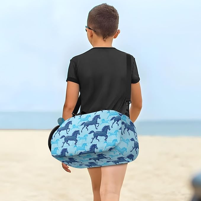 Hand-drawn Horse Electric Blue Boy's Gym Duffel Bag with Shoes Compartment Large Capacity Sports Bag Travel Tote for Boys and Girls bolsos de viaje para hombre