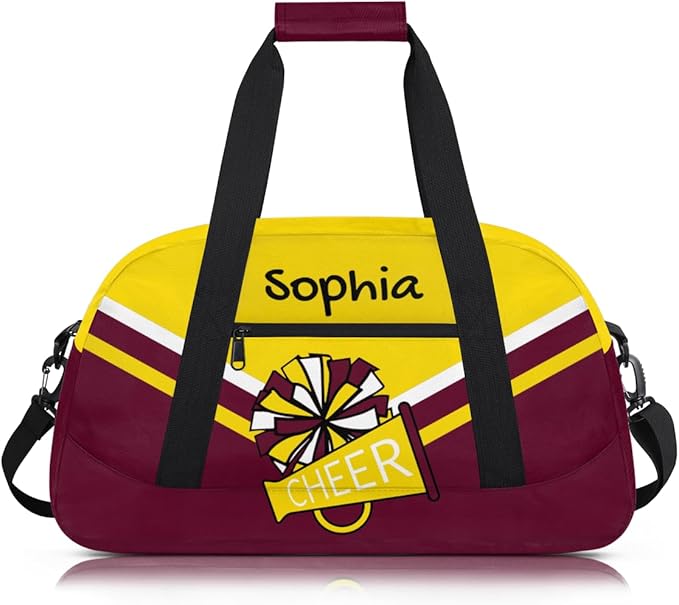 Personalized Gold Maroon Cheer Bag for Cheerleaders, Custom Sport Gym Bag Dance Bag Travel Duffle Bag Cheerleading Gifts for Women