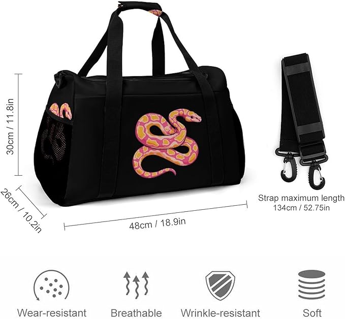 Python Snake Pinkcolor Duffle Bag Gym Bag for Workout Travel Tote with Detachable Straps