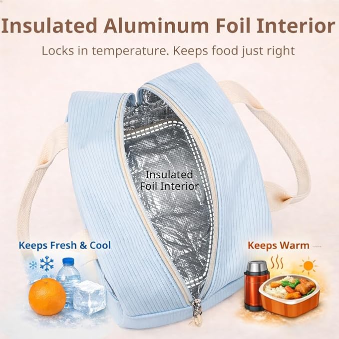 Lunch Bag for Women, Insulated Lunch Box, Reusable Water-Resistant Lunchbox Cooler with Front Pocket, Large Capacity Lunch Tote Bag for Work, Travel, Picnic