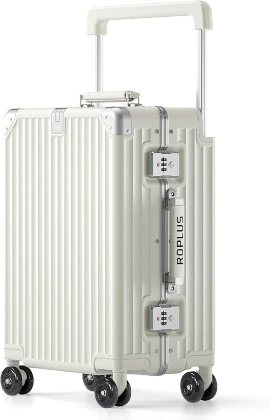 Aluminium Frame Carry on Luggage with Smooth Jelly Wheels, Hardside Zipperless Rolling Suitcase with TSA Lock (Pure White, 21-Inch)