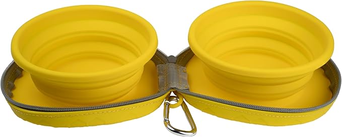 Silver Brush Limited 9004 Silver Essentials Double 450ml/15.2oz Collapsible Water Bowl with Zipper Pouch, Leak-Proof Paint Brush Water Cup for Water Media, for Studio, Travel, and Plein Air, Yellow