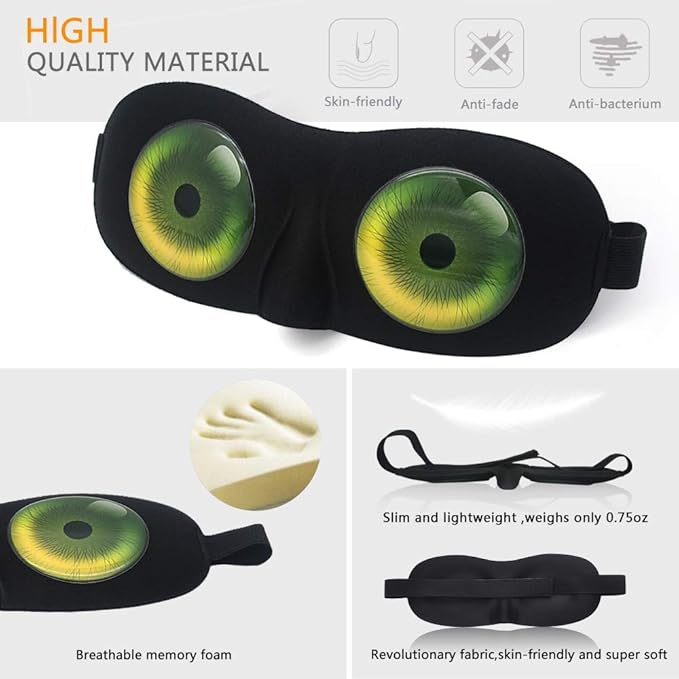 Tphon Eye Sleep Mask Funny Blindfold for Women Men Kid, Upgraded 3D Contoured 100% Blackout Sleeping Mask with Adjustable Strap, Soft Night Blindfold Eye Shades for Travel Naps Shift Works Games
