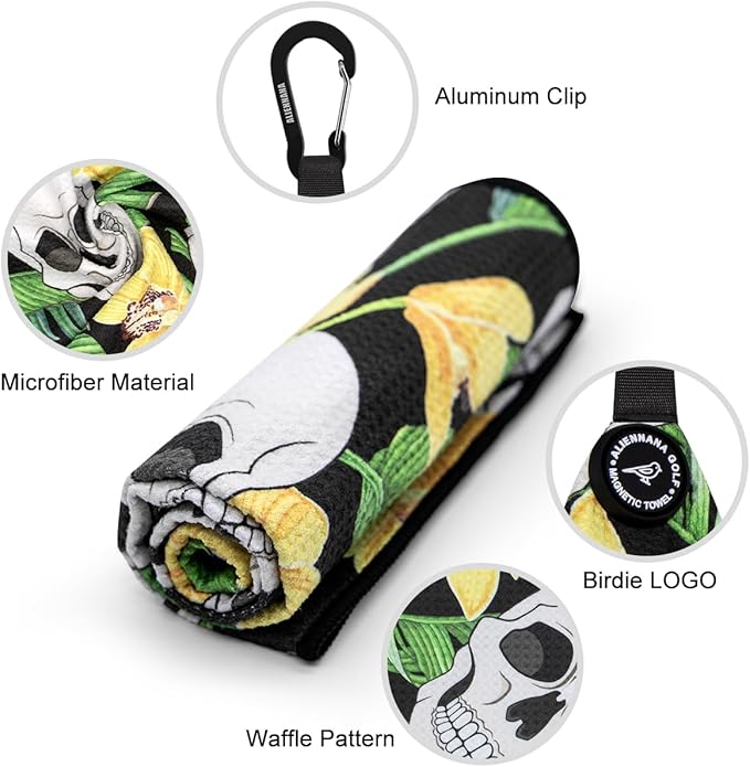Magnetic Golf Towel, Microfiber Waffle Design with Clip - Industrial Strength Magnet for Strong Hold to Golf Bags, Carts & Clubs