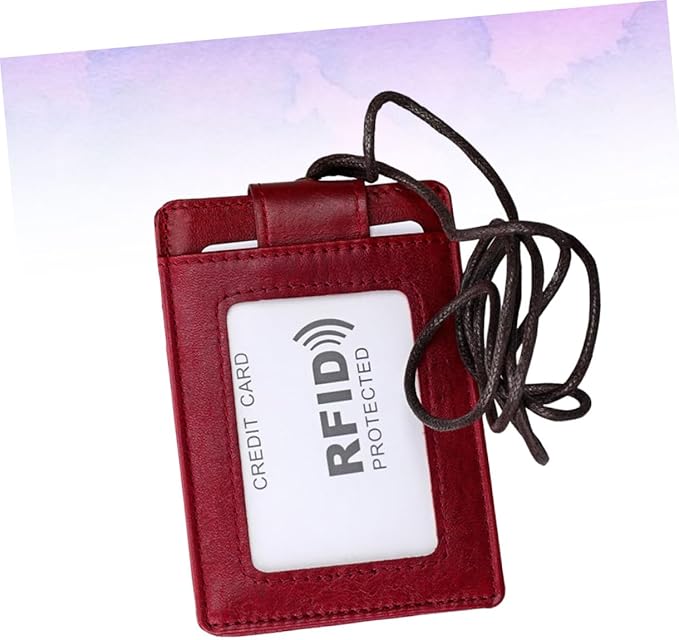 Leather RFID Boarding Pass Id Holder for Travel Lightweight Hanging Neck Style Document Organizer for Students Professionals Red