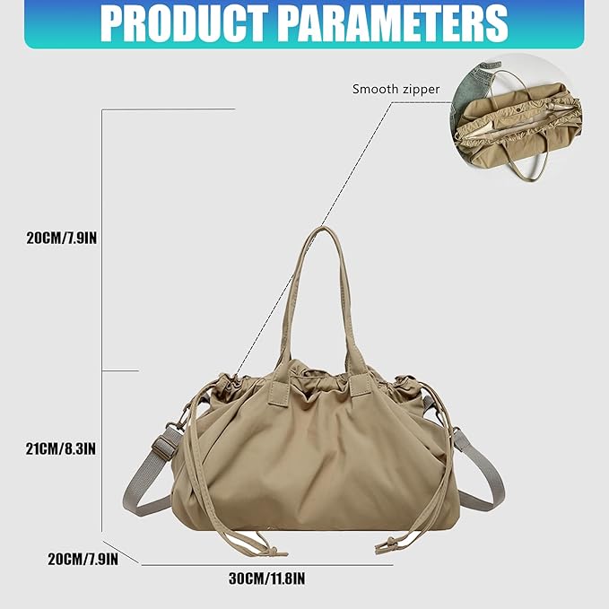 Stylish Crinkled Nylon Handbag with Adjustable Comfortable Strap and Spacious Interior Shoulder Bag for Work or Gym Use Bag