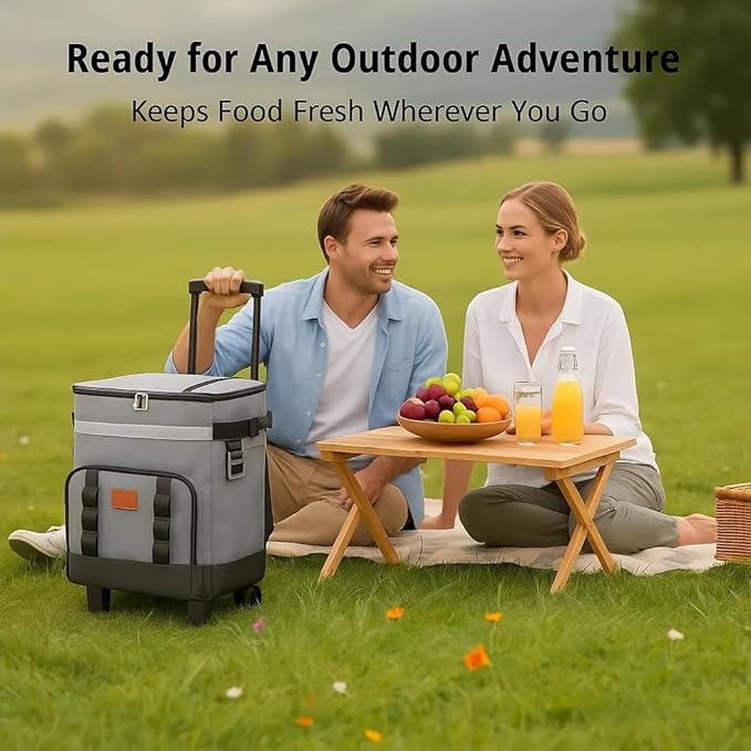 Insulated Rolling Cooler with Wheels - Soft Leak Proof Ice Chest for Camping, Travel and Lunch - Portable Wheeled Advanced Insulation