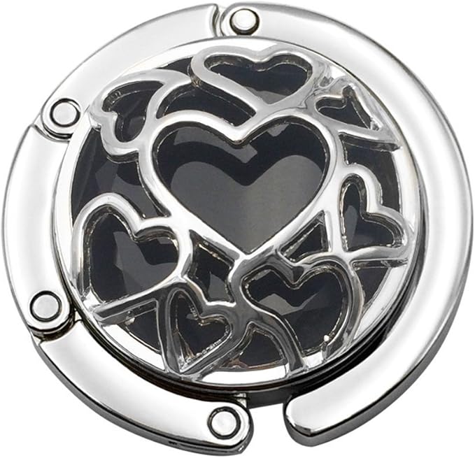 Multiple Hearts Style Premium Foldable Handbag Bag Purse Hanger Table Hook Holder (Black)