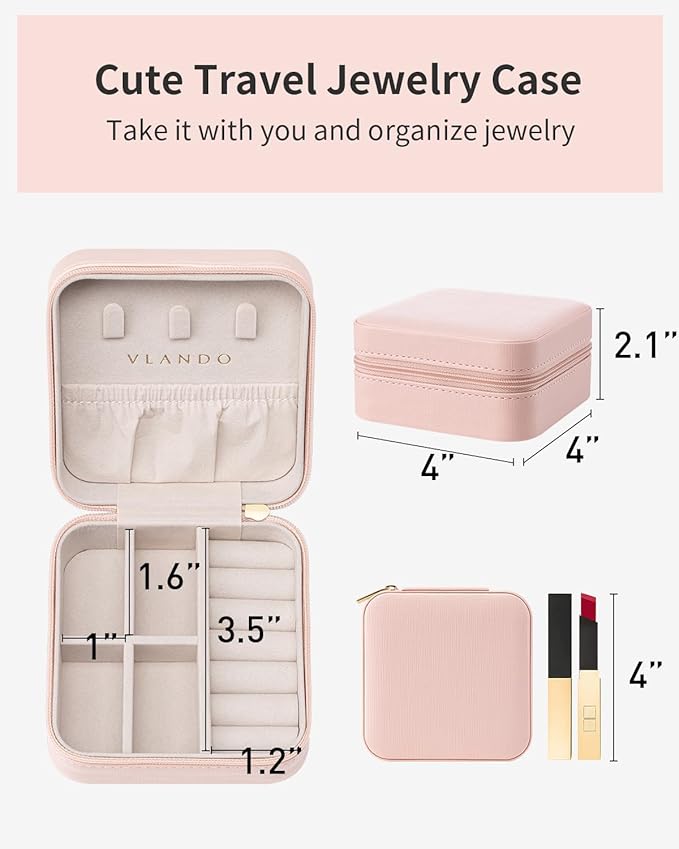 VLANDO Travel Jewelry Case - Teacher Appreciation Gifts for Women - Small Jewelry Travel Organizer Box Travel Essentials Gift for Teen Girl Women - Pink*6 pack