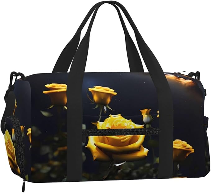 Beautiful yellow roses Print Gym Bag with Shoe Compartment for Women Men, 17.7in Sports Duffle Weekender Tote, Overnight Travel Duffel Bag Carry On