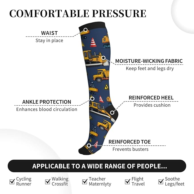 Compression Socks Knee High Circulation Support Socks For Women Men Athletic Running Work Hiking Cycling Travel