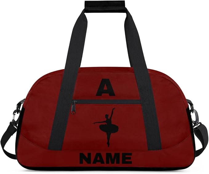 Personalize-Kids-Sports-Duffel-Bags With Custom Name Text Carry-On Overnight Travel Gym Lightweight Dance Pattern Sports Bags For Girls Boys Kids,Red