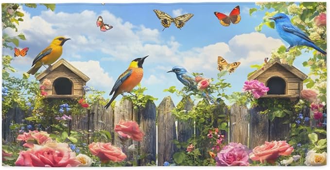 Butterfly Garden Bird Cabin Beach Towel, Large Microfiber Quick Dry Lightweight Pool Bath Towels Sand Free Beach Blanket for Summer Cruise Yoga Camping Travel Vacation Essentials 31 x 61 in