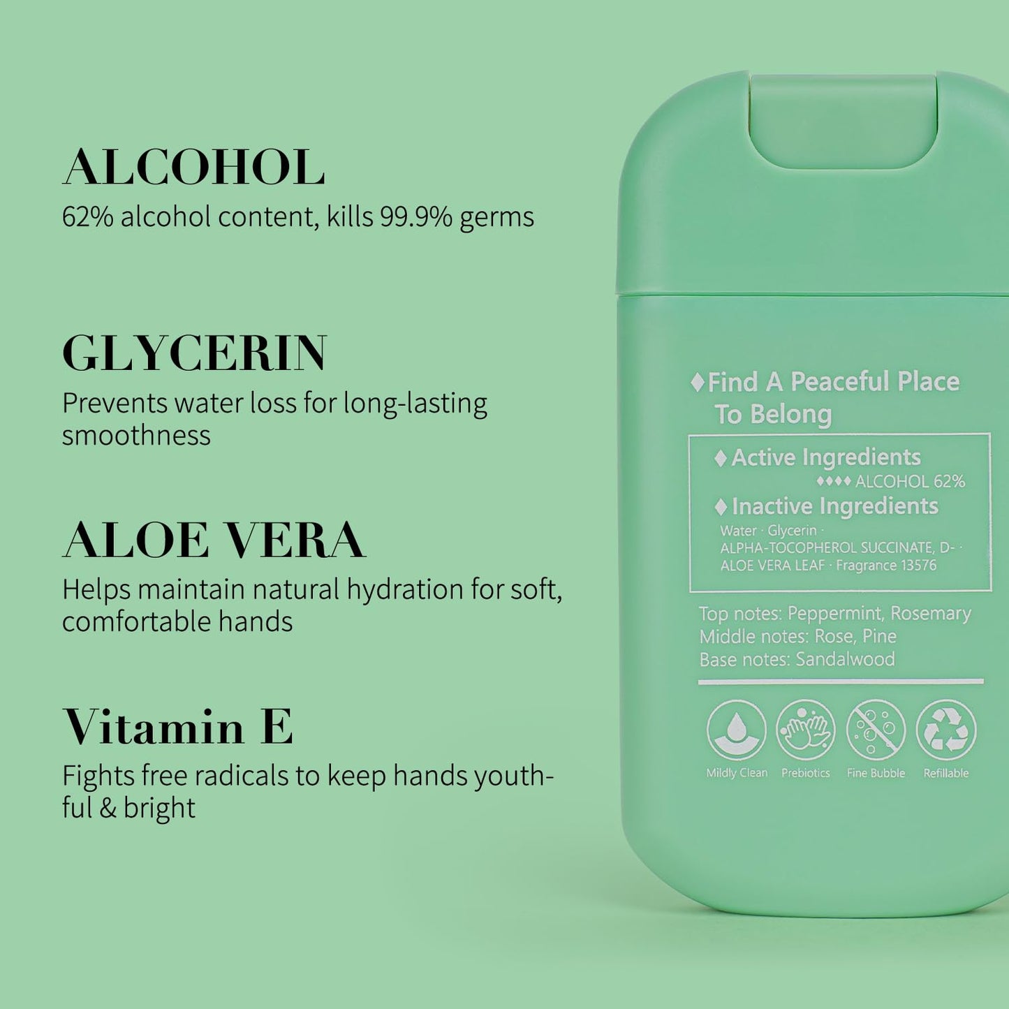 Power Mist Hand Sanitizer Spray, Scented Hydrating Hand Sanitizers Travel Size Refillable, Pocket Portable 1-Pack (Mint Reverie) 0.93Fl Oz 460-Sprays Each