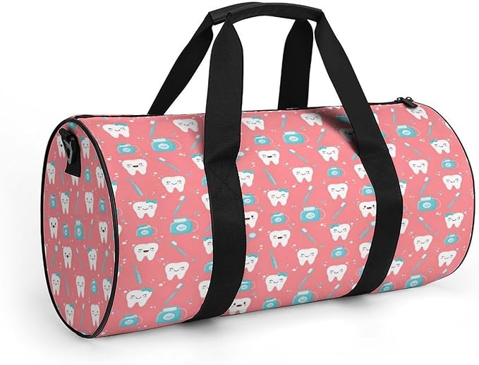 Foldable Gym Travel Bag Basketball Football Weekender Bag Carry on Beach Yoga Overnight Luggage Bags (Pink Dental Toothpaste)