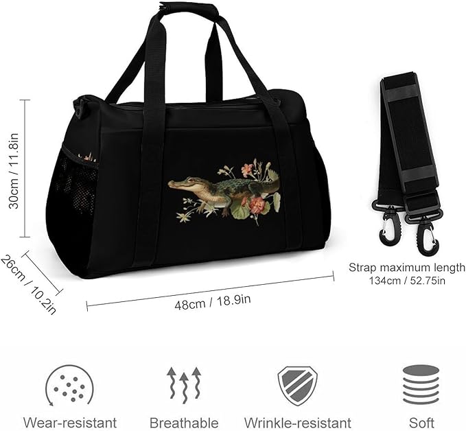 Crocodile Botany Flower Duffle Bag Gym Bag for Workout Travel Tote with Detachable Straps