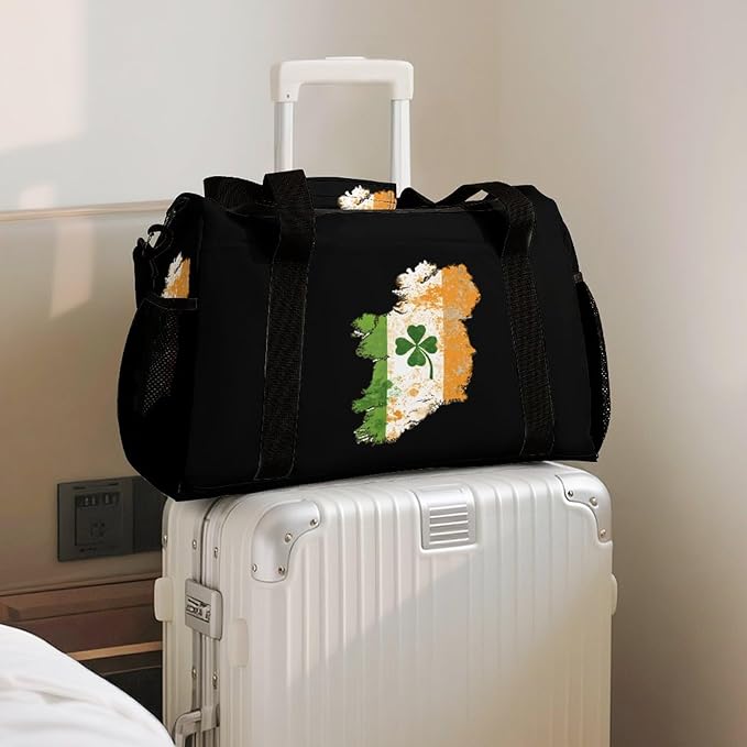 Irish Ireland Map Flag Clovers Duffle Bag Gym Bag for Workout Travel Tote with Detachable Straps
