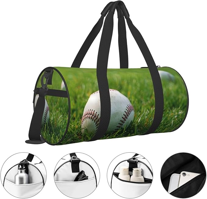 Grass Baseball Softball Printed Sports Gym Bag for Men Women Foldable Duffel Bag Carry On Weekender Bag for Travel Sports