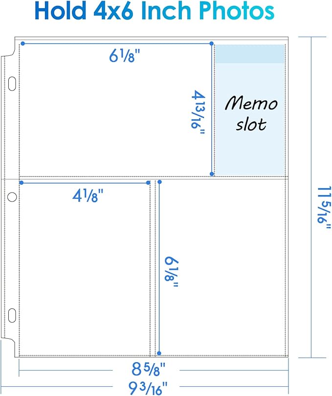 MaxGear 60 Pack 4x6 Photo Sleeves for 3 Ring Binder (360 Pictures), Heavy-Duty Archival Page Protectors, 3-Pocket Clear Photo Album Refill Pages, Plastic Seed Binder Pages 8.5x11, Postcard Sleeves