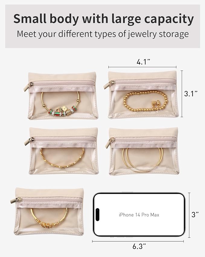 VLANDO Jewelry Travel Case,Travel Jewelry Organizer with Clear Velvet Jewelry Bags Zipper Pouch for Women Girl Gift 12Pcs Bag