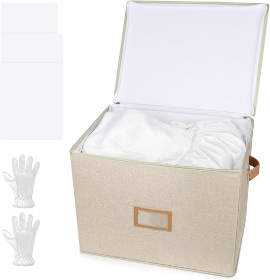 Lukeline Wedding Dress Storage Box,Wedding Dress Preservation Box with Lid,Foldable Acid-Free Organizer with 1 Pair of Microfiber Gloves and 20 Sheets of Acid-Free Paper, 2-Pack
