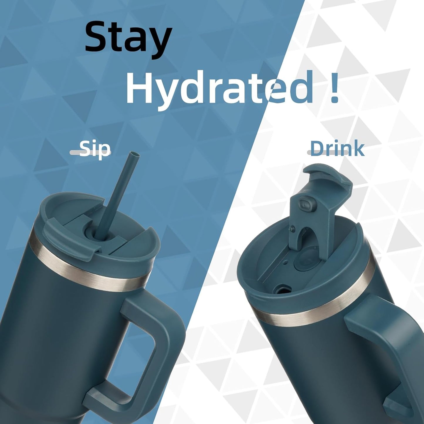 30 oz Tumbler with Handle and 2 Straws,2 in 1 Lid Insulated Water Bottle Stainless Steel Travel Coffee Mug,Navy blue