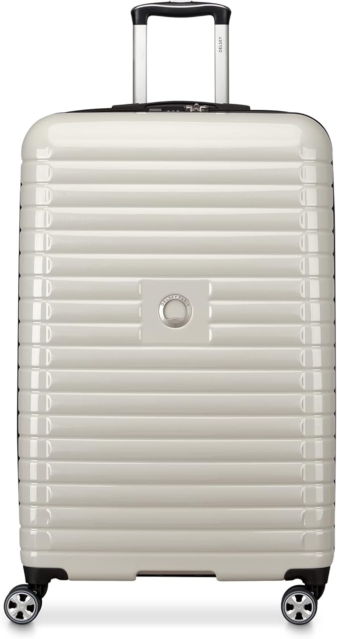 DELSEY PARIS Cruise 3.0 Hardside Expandable Luggage with Spinner Wheels, Glossy Ivory, Checked-Large 28 Inch