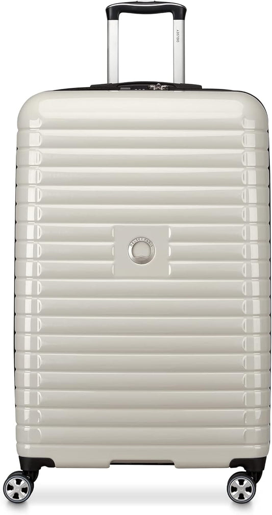 DELSEY PARIS Cruise 3.0 Hardside Expandable Luggage with Spinner Wheels, Glossy Ivory, Checked-Large 28 Inch