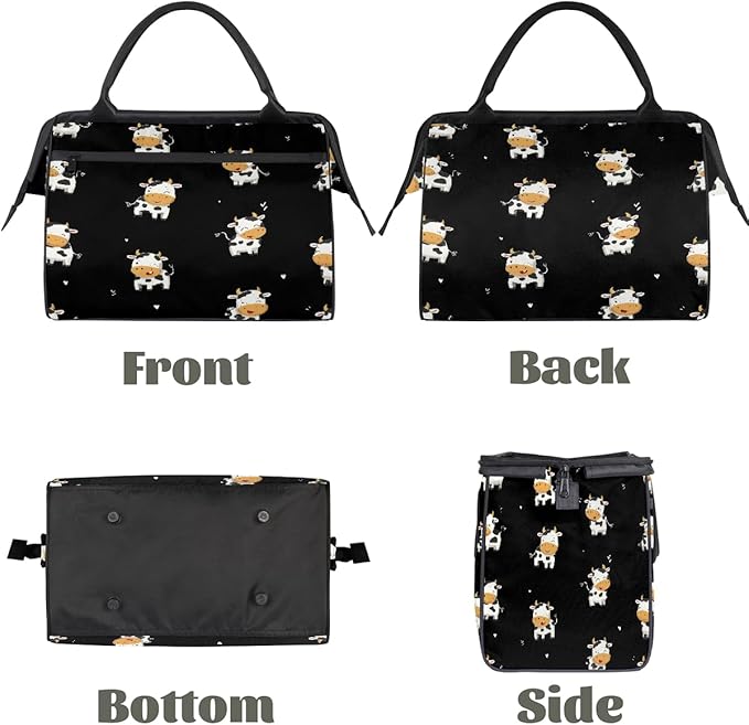 Gym Bag for Women Men, Cute Cartoon Black Cow Sports Duffel Bags, Waterproof Travel Weekender Overnight Carry On Tote Bags for Travel Sports