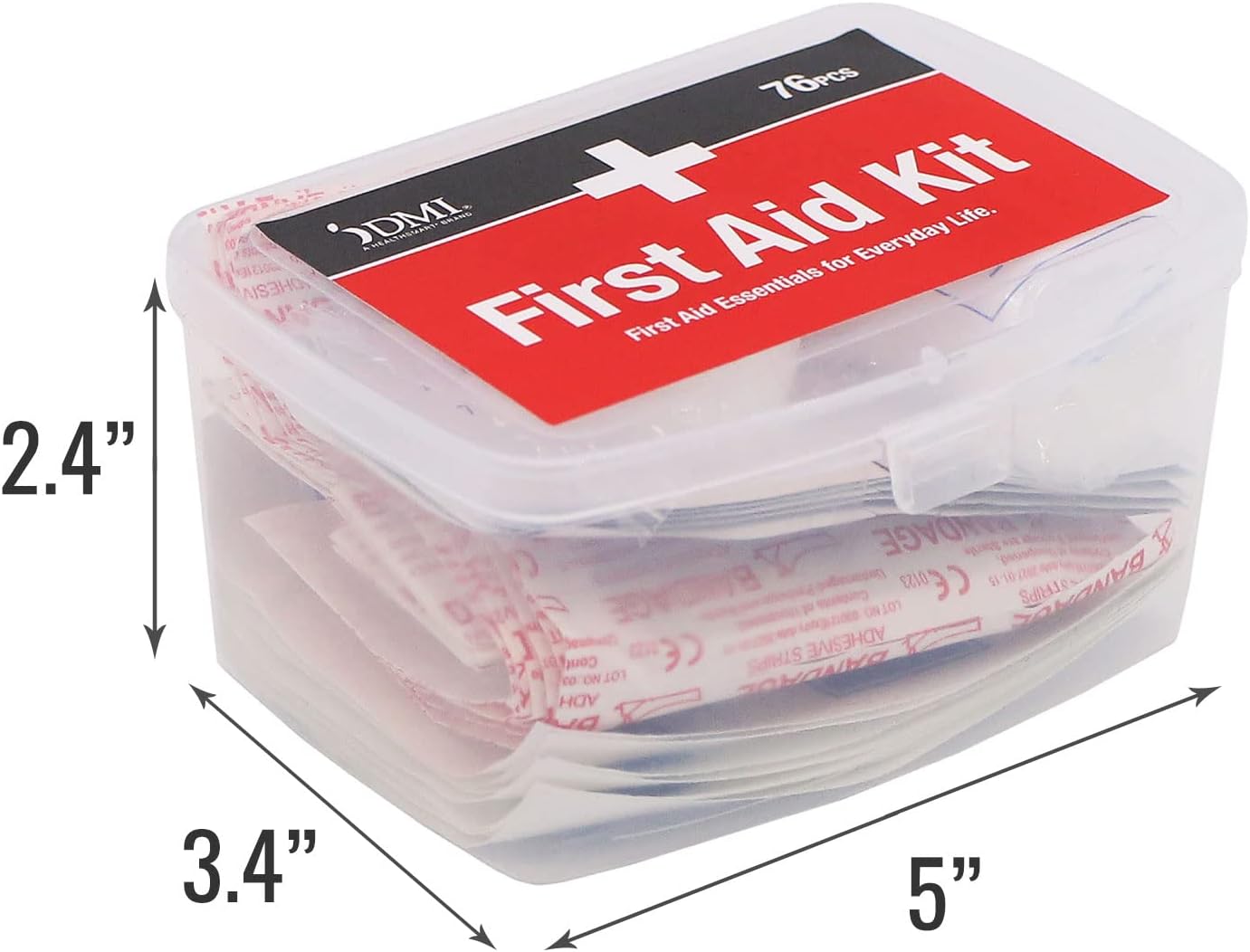 DMI 76-Piece First-Aid Kit, Portable All-Purpose Use for Minor Cuts and Scrapes, Durable Water-Resistant Case, Convenient and Portable for Travel, FSA & HSA Eligible
