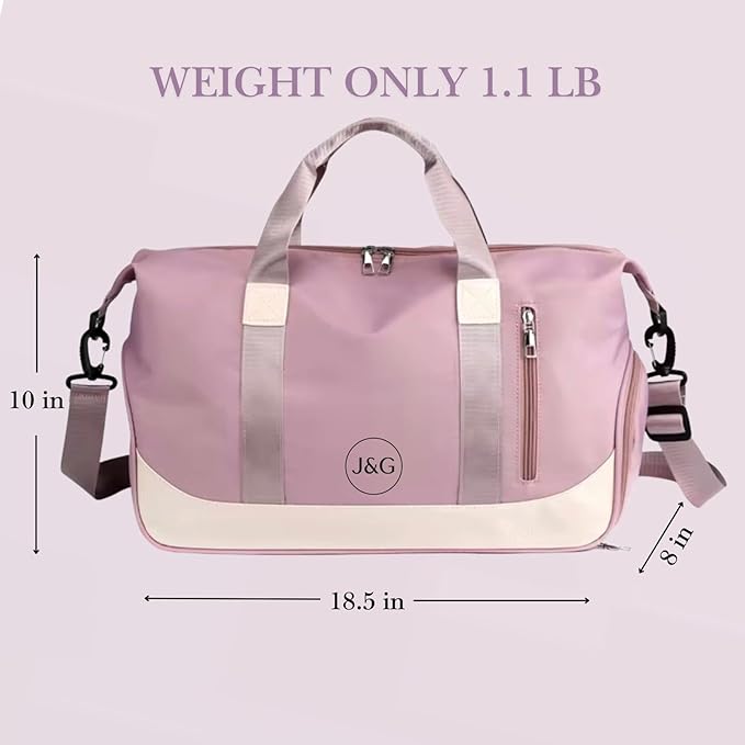 J&G Waterproof Gym Duffel Bag – Lightweight Travel & Sports Bag with Shoe Compartment and Wet Pocket for Men & Women – Carry-On Weekender for Gym, Beach, Trips – 8 Colors (Pink)