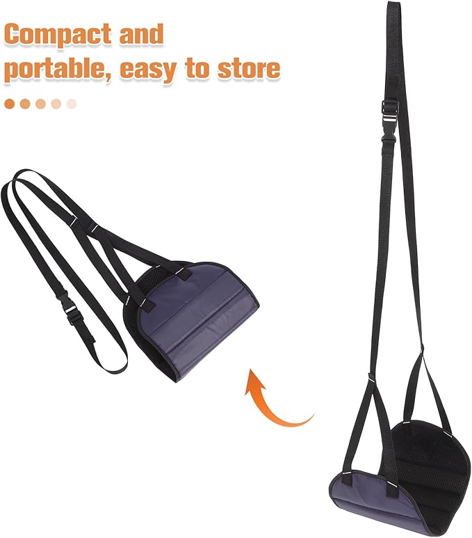 Adjustable Airplane Foot Hammock Dark Blue Mesh Under Desk Footrest Portable Travel Leg Rest for Long Flights Office Use