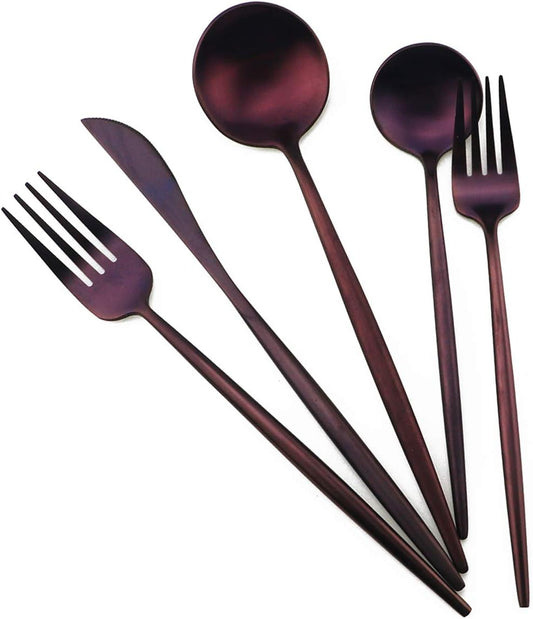 Gugrida 20-Piece 18/10 Stainless Steel Flatware Silverware, Luxury Dinnerware Set Travel Cutlery Tableware Include Knife Fork Spoon Service for 4,Healthy & Eco-Friendly Dishwasher Safe (Purple Matte)