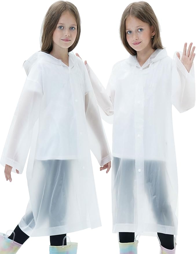 2 Pack Raincoats for Kids, Reusable Rain Ponchos with Hood and Sleeves Rain Coats for Boys and Girls