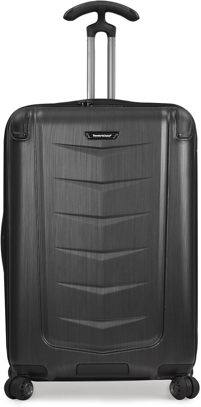 Traveler's Choice Silverwood Polycarbonate Hardside Expandable Spinner Luggage, Brushed Metal, Checked-Medium 26-Inch