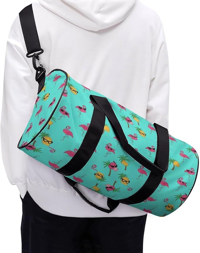 Basketball Football Weekender Bag Dance Sports Gymnastics Bag Lightweight Travel Sports Bags (Pink Flamingos Mint Green)